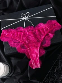 SHEIN 2pcs Plus Size Women Lace Strapless Bandeau Sheer Lingerie Set Pink Lace Lingerie Set, Lift