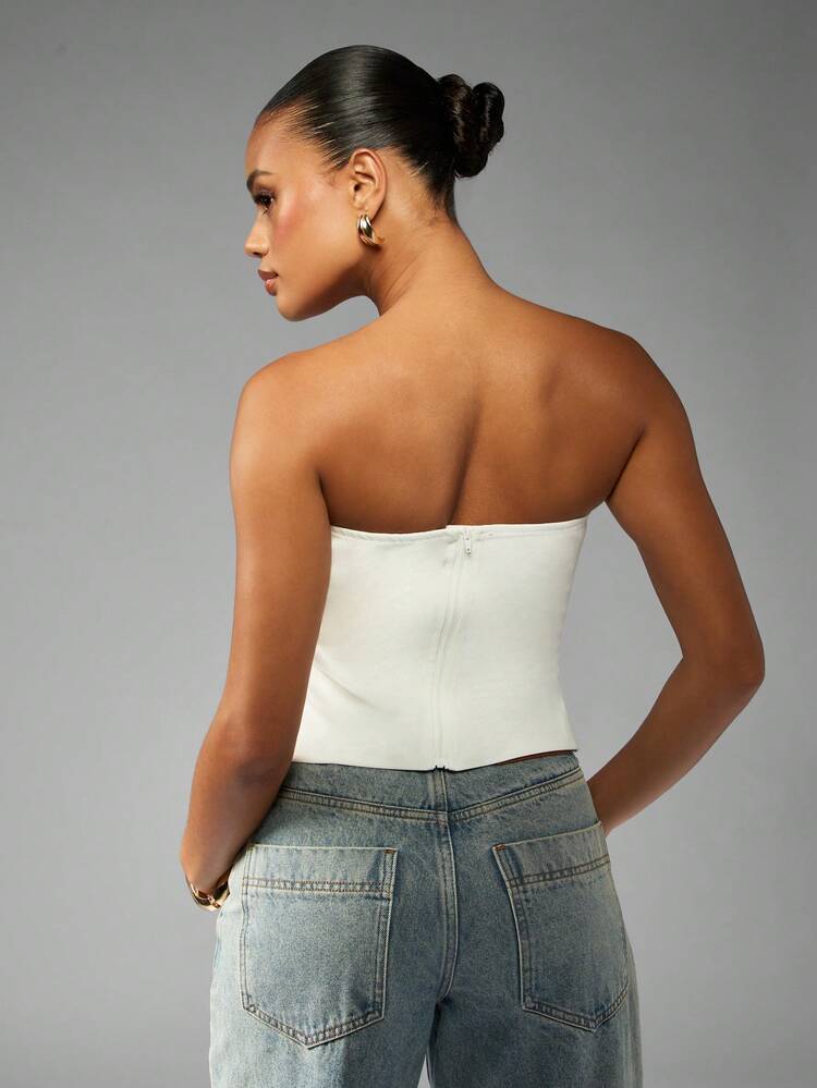 MISSGUIDED Asymmetric Hem Bandeau Corset Top Strapless Design Summer Club Party Evening Wedding Guest Structured Fitted Fashion Statement Piece