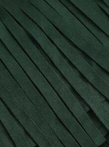 SHEIN PETITE CURVE 大码女式复古嬉皮铆钉流苏黑色绒面革 A 字裙，秋季裙子，纳什维尔服装，海盗裙 - 墨綠色 - 查看 3