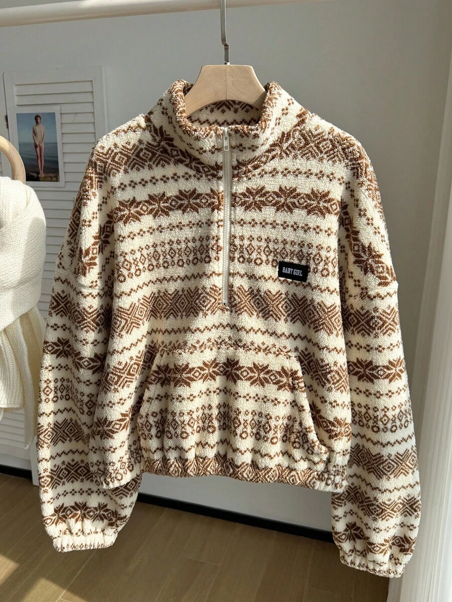 Comfortcana Plus Size Casual Totem Double-Sided Fleece Sweatshirt, Autumn/Winter - Multicolor - View 1