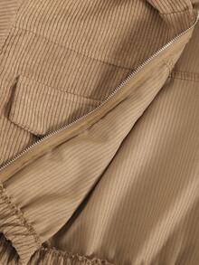 Tween Girl Loose Casual Drop Shoulder Hooded Cropped Corduroy Jacket,In Fall/Winter - Camel - View 8