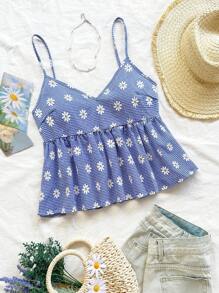 Soleia 印花荷葉擺吊帶上衣 - 藍白色 - 查看 1