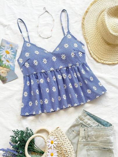 Soleia Floral Print Peplum Cami Top