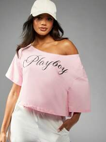 Missguided x Playboy 露肩短款上衣休闲装宽松版型休闲日装节日风格 - 粉色 - 查看 4