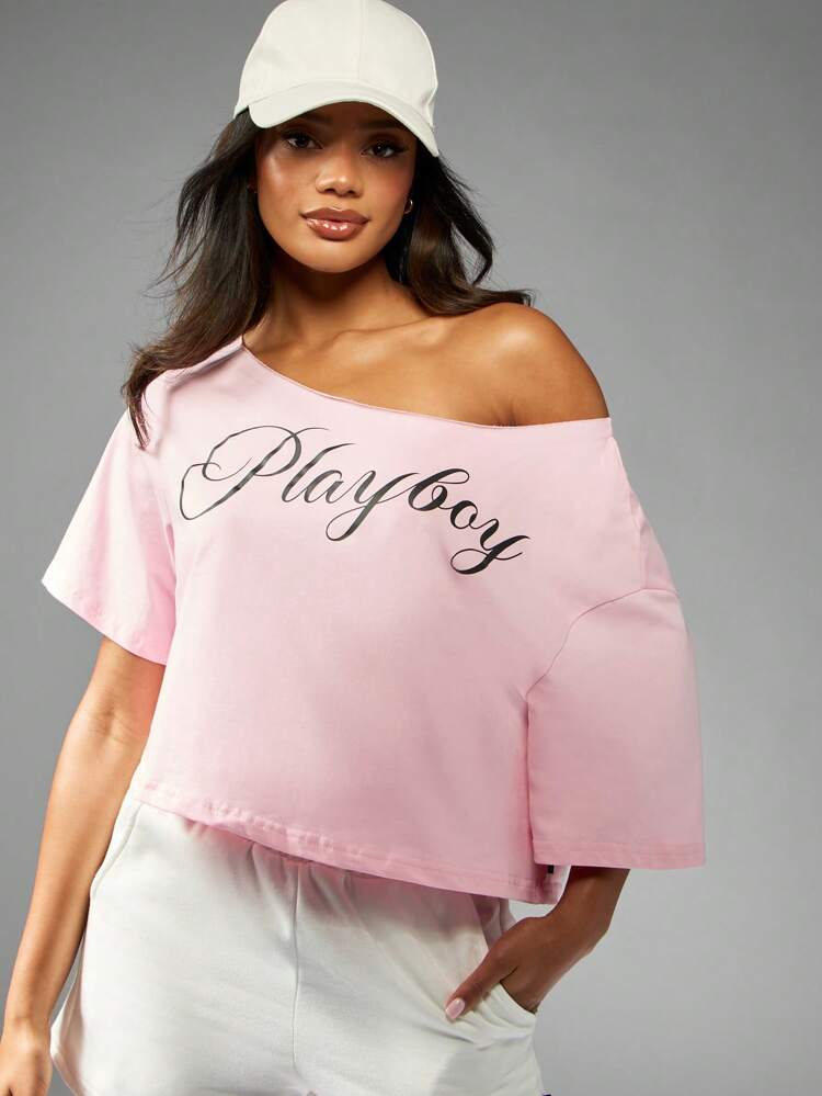 Missguided x Playboy Top corto con hombros descubiertos y corte informal relajado