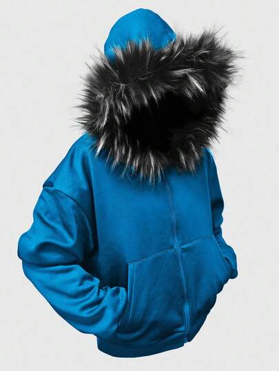 Street Life بلوزة رياضية قصيرة فضفاضة مع طوق فرو، ملابس الشارع