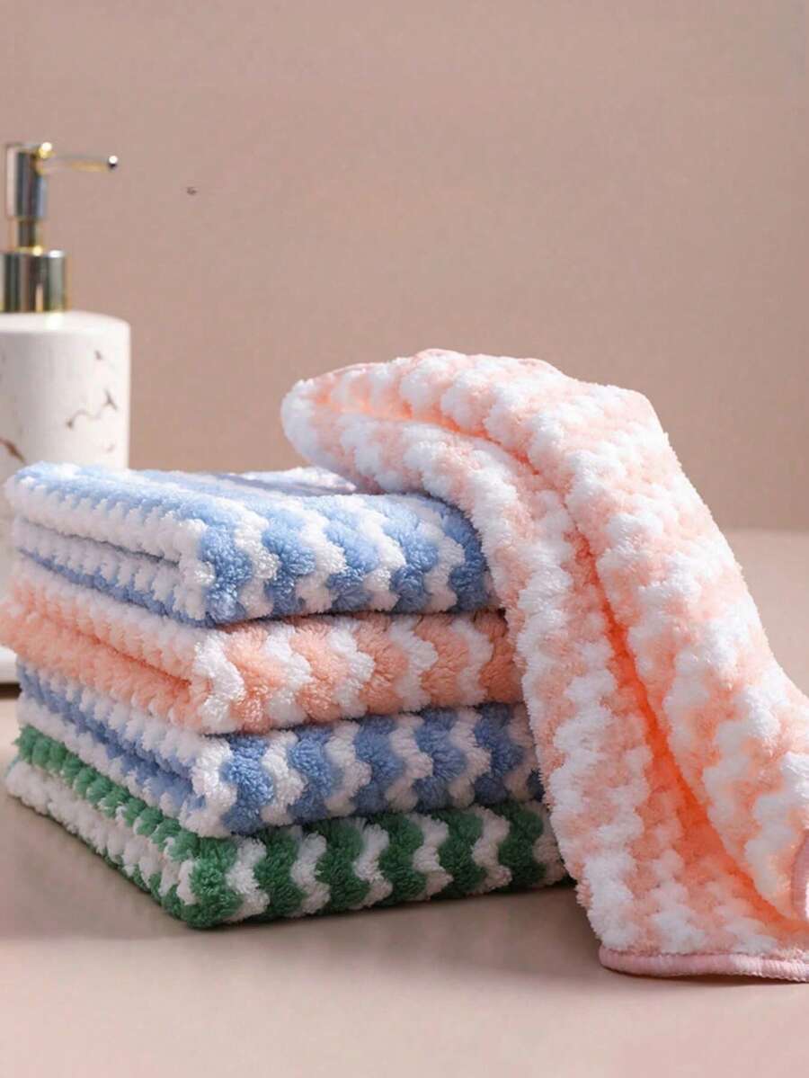 1 pieza Paño de cocina de felpa coral de color aleatorio, para cocina, baño, hogar, proveedores de artículos del hogar - Rosa - Ver 1