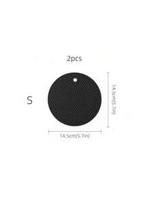 2pcs/Set Silicone Insulation Pad, Modern Black Honeycomb Textured Round Anti-Slip Hot Pot Mat For Table - Dark Grey - View 7