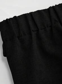 SHEIN Tall 大码女式优雅百搭纽扣装饰简约办公/通勤西装裤 - 黑色 - 查看 4