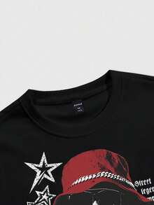 ROMWE MEN Street Life 男士休闲人物和星星印花套头衫 - 黑色 - 查看 3