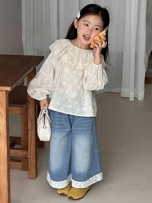 Dazy Kids Girls' Wide Leg Denim Pants, Young Girl Fall Clothes - Light Wash - View 4