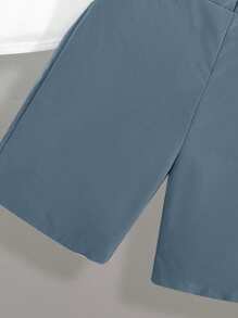 SHEIN Tween Boys' Casual & Comfortable Equestrian Print Polo Shirt And Shorts Set - Blue - View 5