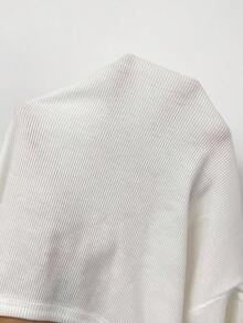 Coolane Women's Winter Minimalist Y2K Basic Daily Wear Casual Gyaru Rib Knit Stretchy White Button Down Round Neck 5-Quarter Sleeves Tees Croptop - White - View 7