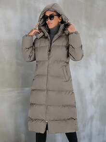 EURMUSE Áo khoác mùa đông có mũ trùm đầu dành cho nữ - Màu Xám nhạt - Xem 6