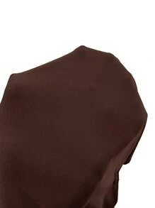 Slaydiva 2025 Spring/Summer New Sexy Street Style Solid Color Halter Tie-Up Deep V Neck Sleeveless Crop Top + Layered Ruffle Bow Decor Mini Skirt 2-Piece Set, Suitable For Music Festivals, Easter, Graduation, Daily Wear - Brown - View 9