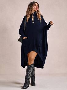 Freevana Suéter informal de talla grande con bolsillos y dobladillo asimétrico, para fiestas, festivales de música, uso en casa, eventos de regreso a la escuela, regalos y compras. Ropa de invierno, suéteres de otoño, estilo occidental, ropa de otoño para mujeres