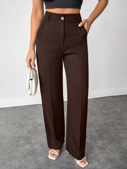 EURMUSE Dames effen kleur schuine zak wijde broek