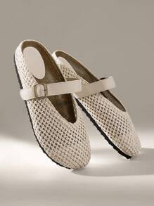 Solecia 男士厚底一脚蹬穆勒拖鞋，包头露跟凉鞋 - 杏色 - 查看 6