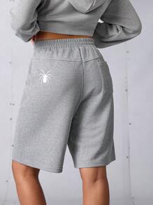 SHEIN Sports Women's Loose Spider Print Street Style Sports Shorts - Grey - View 1