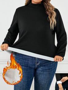 SHEIN CURVE+ 女式黑色长袖保暖内衬保暖T恤，加大码，秋冬