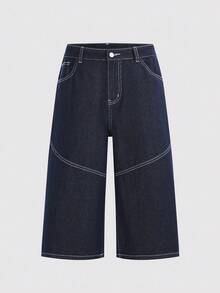 ROMWE MEN Men's Summer Casual Washed Denim Embroidered Shorts - Blue - View 3