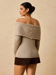 SHEIN VCAY Modny sweter damski z odkrytymi ramionami i długim rękawem w jednolitym kolorze