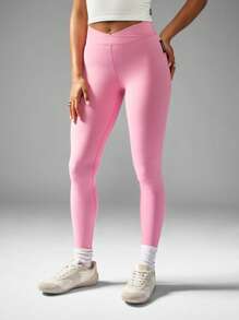 Missguided x Playboy Quần bó tập thể dục cạp cao định hình cơ thể Quần bó liền mạch siêu mềm Quần bó tập yoga thể thao thiết kế nâng mông có nếp gấp - Hồng - Xem 2