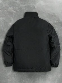 Manfinity Hypemode 男士时尚百搭纯色立领户外风衣夹克，冬季黑色羽绒夹克黑色拉链夹克羽绒夹克宽松羽绒夹克黑色冬季夹克宽松夹克 Techwear 夹克 Y2k 夹克黑色夹克，秋季 - 黑色 - 查看 2