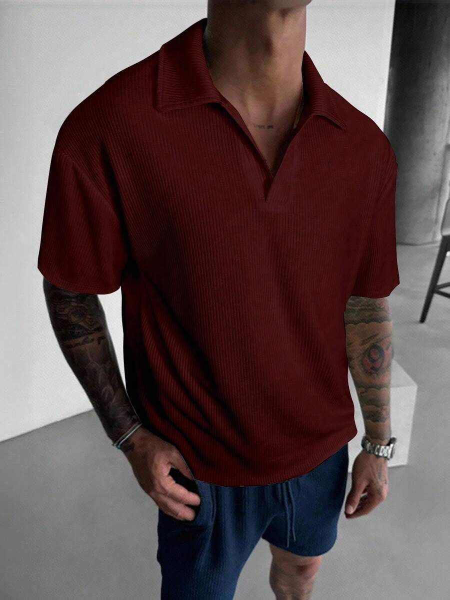 Manfinity Homme Men's Solid Short Sleeve Casual Commuter Polo Shirt Polo Shirt For Men Men Shirts Polo Polos For Men Shirts For Men Men Polo Shirts - Burgundy - View 1