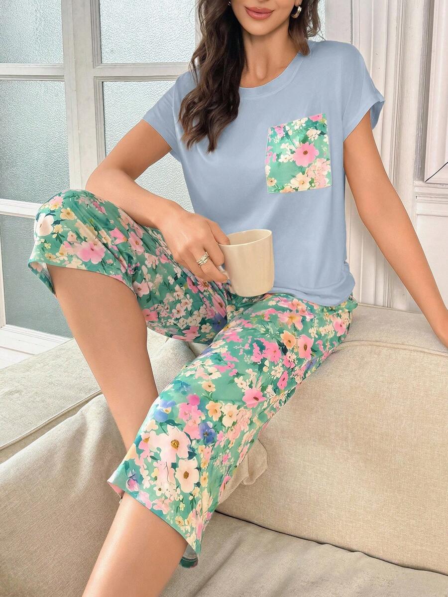 SHEIN 女士睡衣套装 女士夏季睡衣套装 碎花睡衣套装 女士夏季睡衣 碎花睡衣套装 女士睡衣套装 - 彩色 - 查看 1