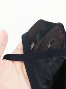 SHEIN 男士透明网眼性感紧身内衣 - 黑色 - 查看 4