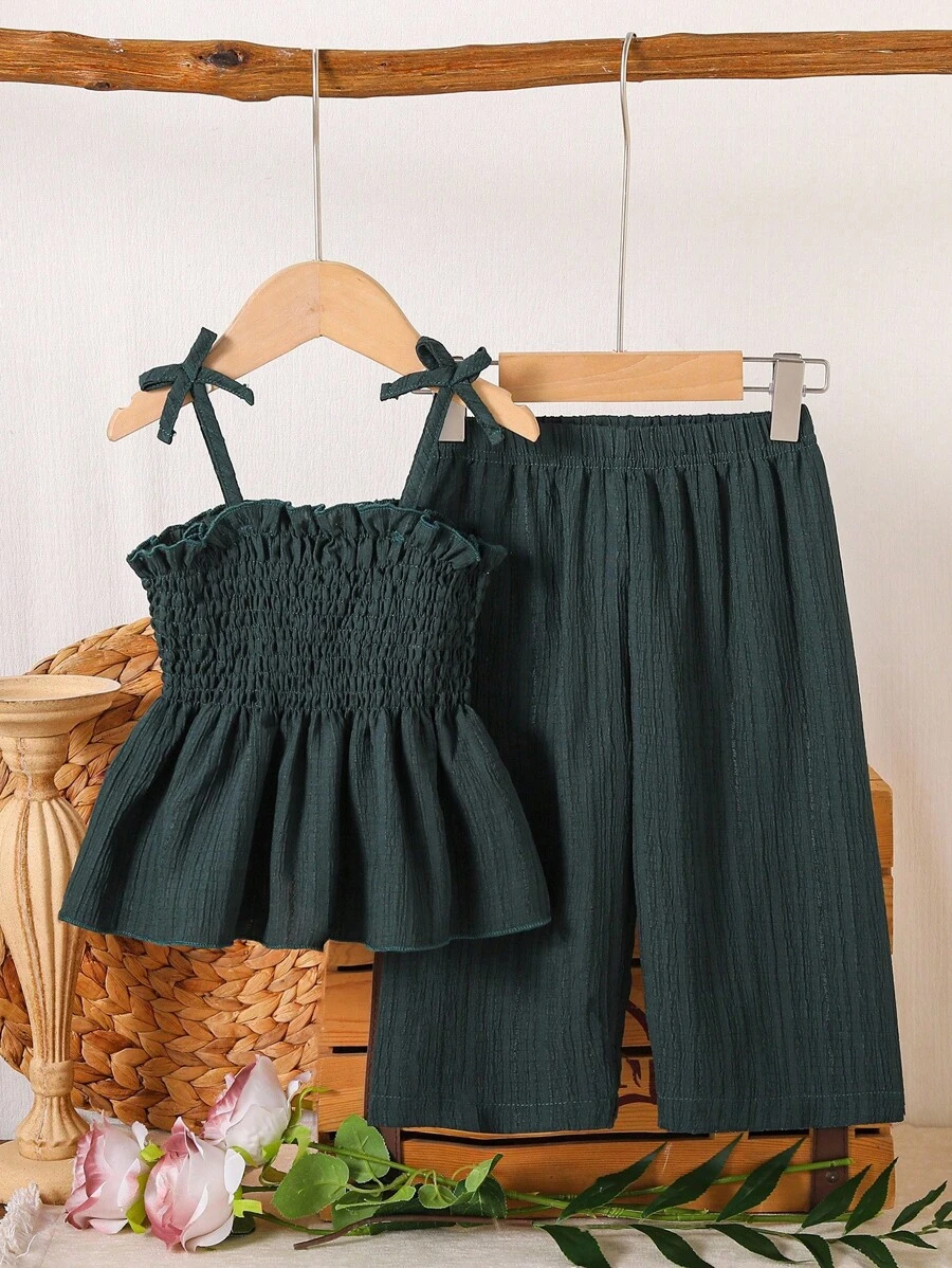 SHEIN 女婴梭织背心和裤子套装