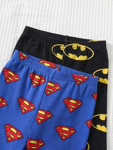 SUPERMAN X Cozy Pixies 4pcs Young Boy Cartoon Pattern Knit Soft Crew Neck Long Sleeve Top And Elastic Waist Long Pants Snug Fit Pajama Set, Suitable For Autumn/Winter Toddler Boys Pajama Sets Boys Superhero Pajamas Kids Pajama Sets - Black - View 6