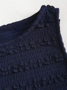 Sweetra 女式纯色褶皱无袖上衣和迷你裙两件套 - 藍色 - 查看 7