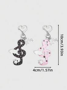 ROMWE Anime 2个Y2K风格音符和星星装饰钥匙扣，亚文化波点黑色音符包包挂饰，适合返校季青少年和学生钥匙扣配件 - 彩色 - 查看 2