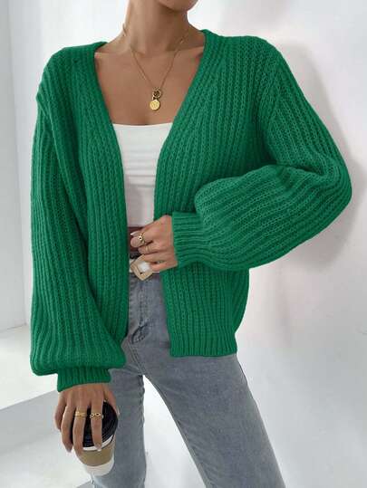 Women's Solid Color Drop Shoulder Long Sleeve Loose Casual Knit Cardigan,Cardigans,Petite,Tall