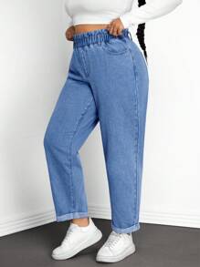 Elenzga Plus Size Casual Daily Wear Denim Jeans - Medium Wash - View 6