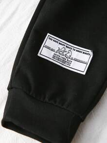 SHEIN 2 件套年轻男童蓝色水洗双面领厚衬衫上衣和羊毛运动裤套装，休闲运动校园风格，适合居家和户外穿着 - 彩色 - 查看 6