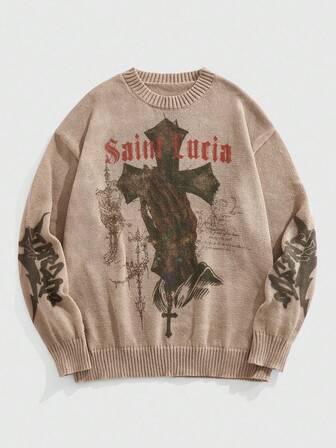 Goth Suéter de cuello redondo personalizado con estampado para hombres
