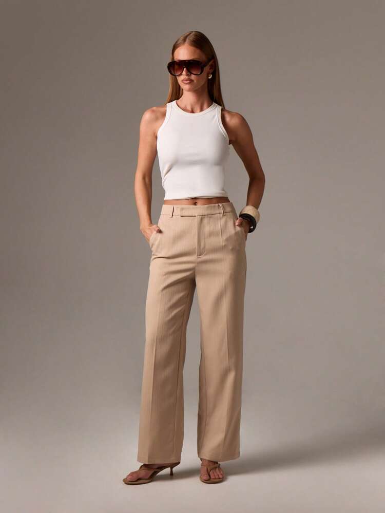 Textured Wide Leg Dress Pants With Clean Lines