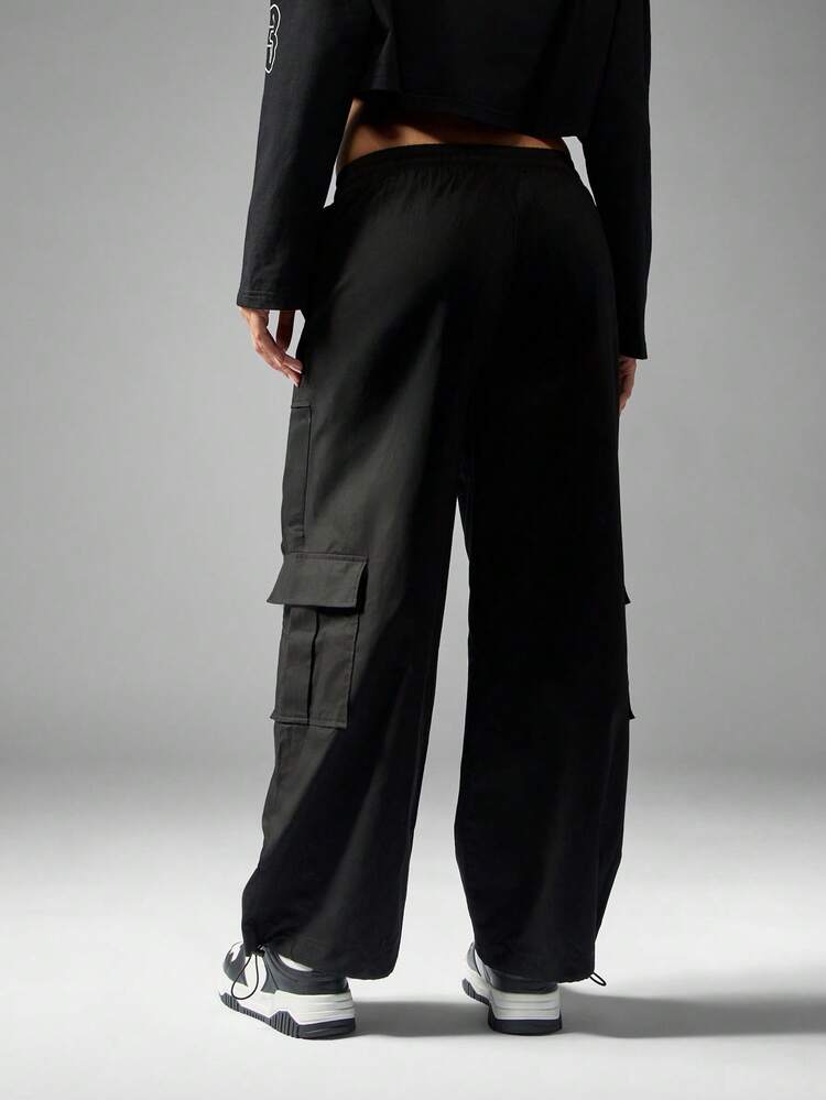 Missguided x Playboy Pantalones anchos de carga de uso utilitario, moda urbana con cordón, ajuste relajado, estética Y2K, pantalones con puños, esencial de uso diario para invierno y otoño