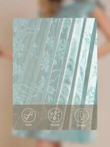 Amorya 女士新款时尚优雅束腰高端褶皱缎面提花中长连衣裙，适合度假、日常穿着、约会、下午茶和各种场合 - 藍色 - 查看 4