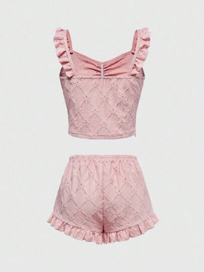 Kawaii Summer Casual Textured Floral Women Pajama Set