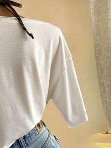 Attitoon 休闲复古街头风格老虎素描肖像图案超大不对称领口短袖T恤女款，适合夏季、音乐节、Y2K