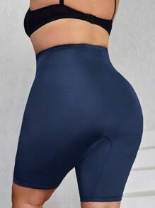 SHEIN CURVE+ Pantaloncini da donna taglie forti con controllo di vita e addome, aderenti e compressivi, con chiusura anteriore a gancio/magliette con grafica - Blu Navy - Visualizzare 2