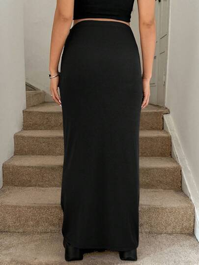 SHEIN Elegant Maternity High Waist Skirt, Solid Color