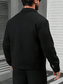 Manfinity CasualCool Men's Long Sleeve Mature Casual Solid Color Overcoat , Fall Winter - Black - View 2