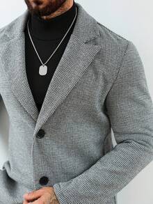 Manfinity Mode 男士格纹翻领长袖单排扣休闲纹理大衣 - 彩色 - 查看 4