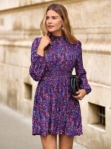 EMERY ROSE Women's Lantern Sleeve Allover Printed Dress