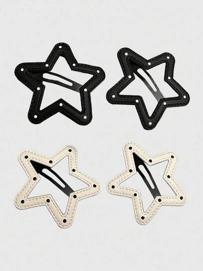Anime 4pcs Random Color Cute Star Shaped Hair Clips, Sweet Polka Dot BB Clips, Colorful Creative Daily Hair Accessories